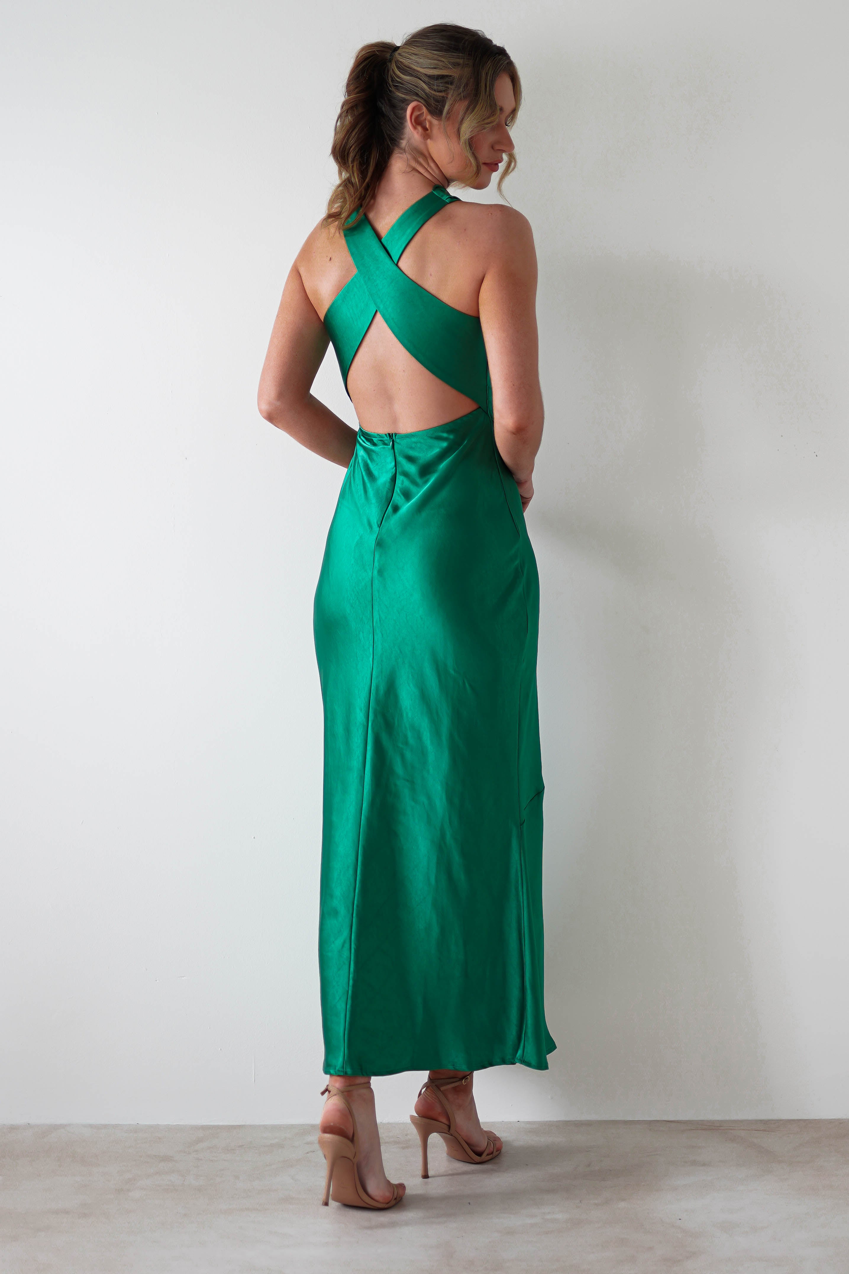 Stefanie Soft Satin Maxi Dress | Emerald Green