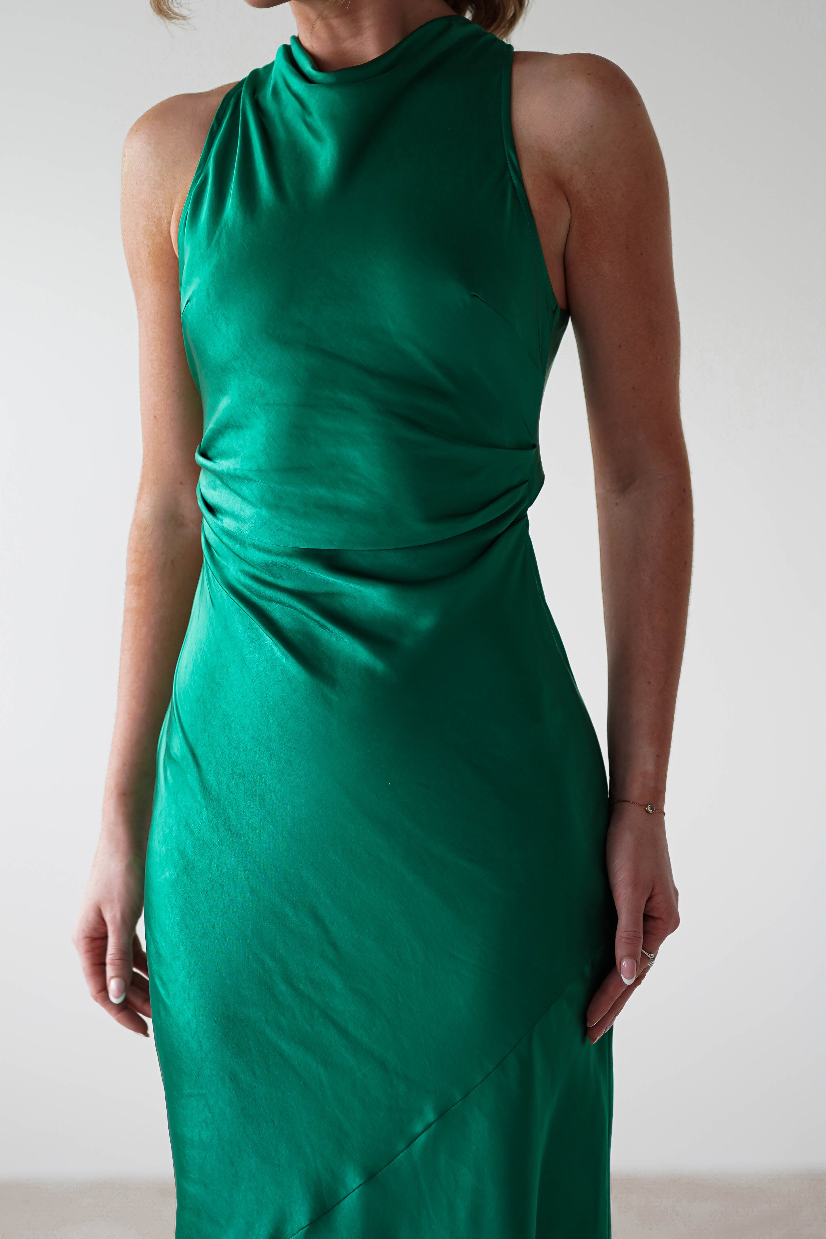 Stefanie Soft Satin Maxi Dress | Emerald Green