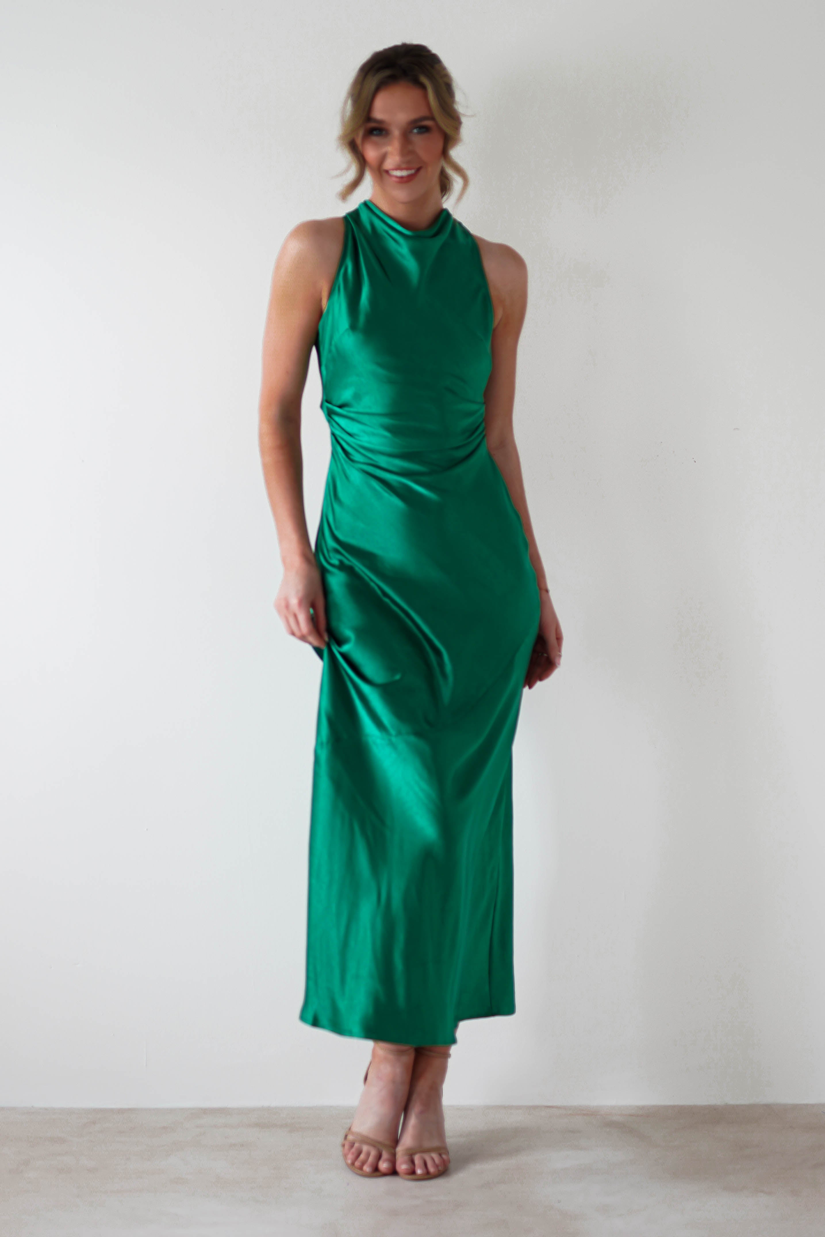 Stefanie Soft Satin Maxi Dress | Emerald Green