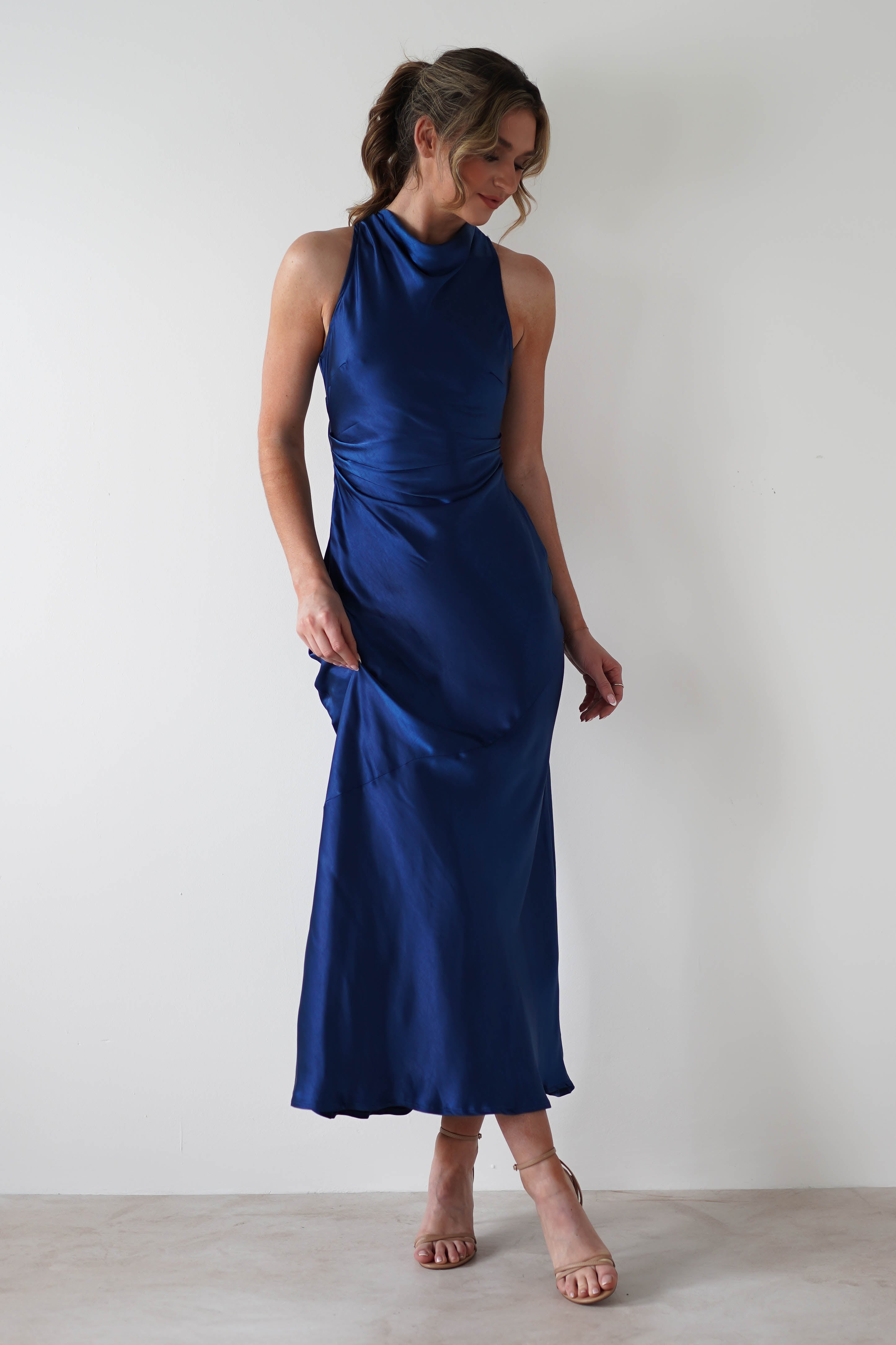 Stefanie Soft Satin Maxi Dress | Navy