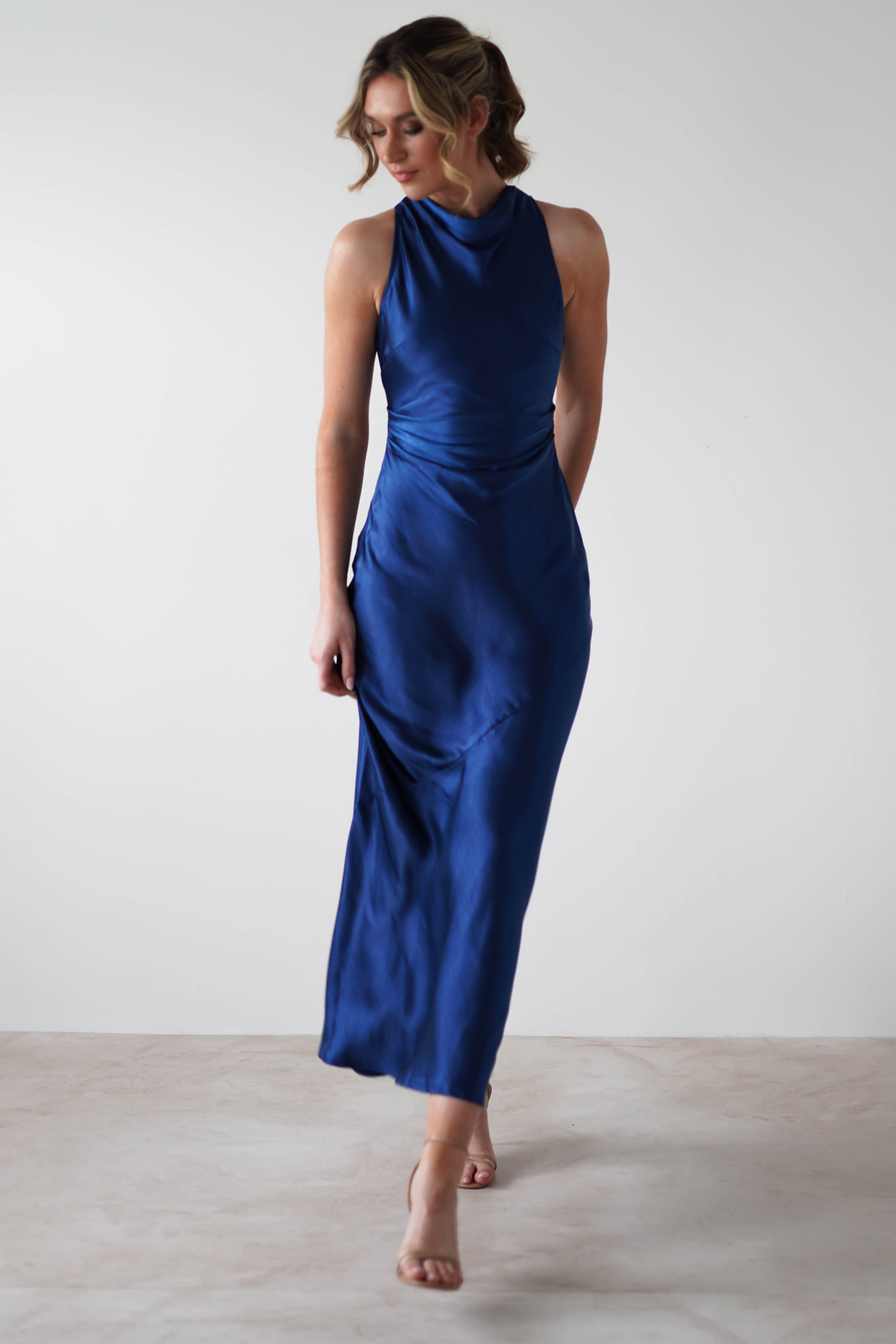 Stefanie Soft Satin Maxi Dress | Navy