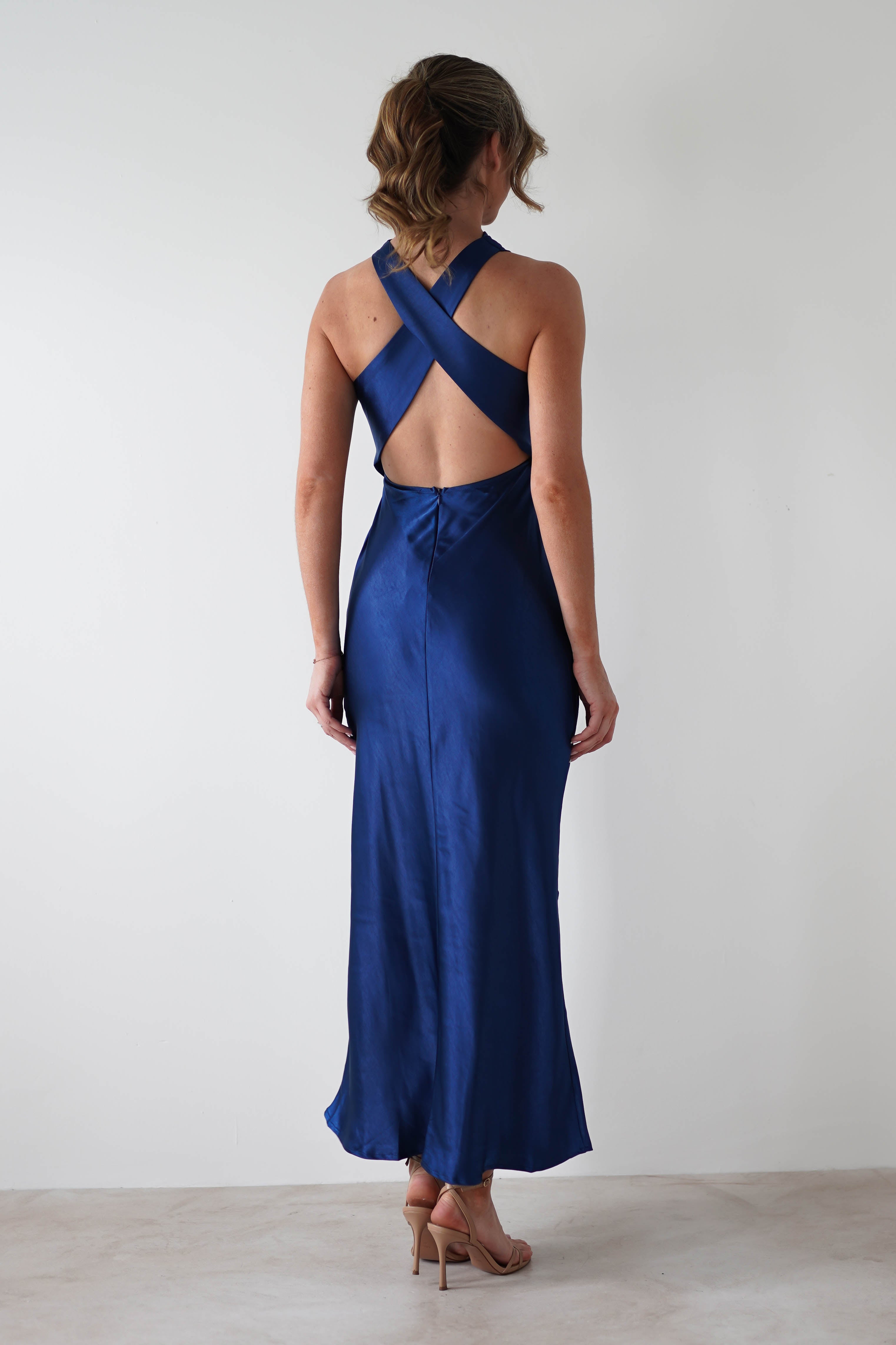 Stefanie Soft Satin Maxi Dress | Navy