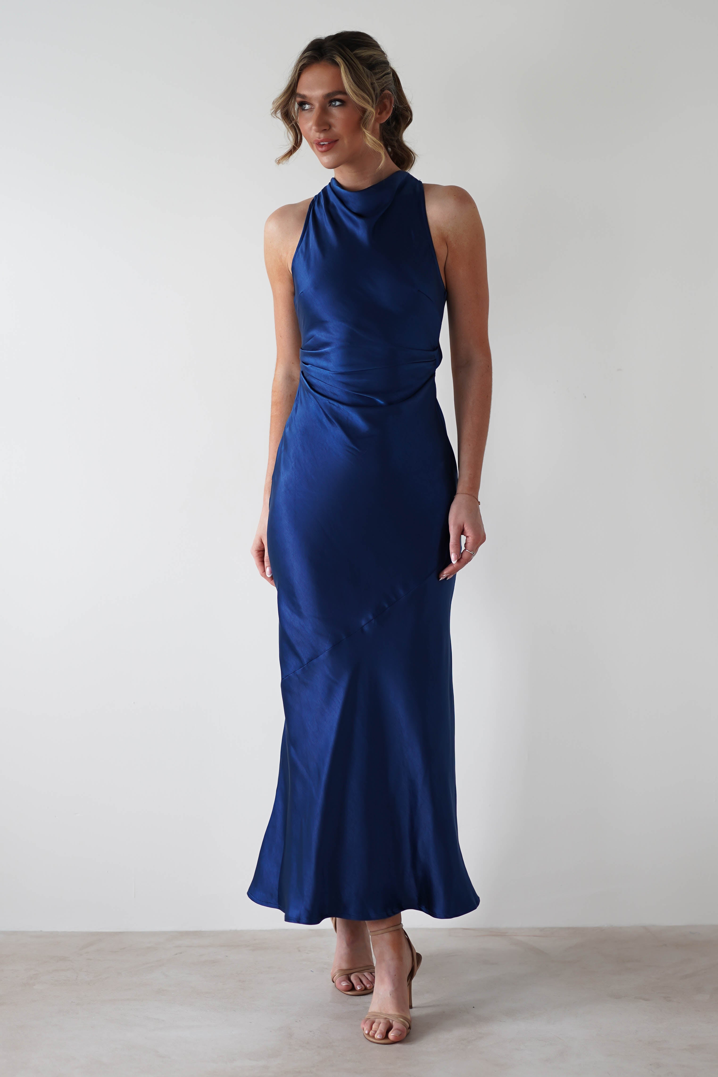 Stefanie Soft Satin Maxi Dress | Navy