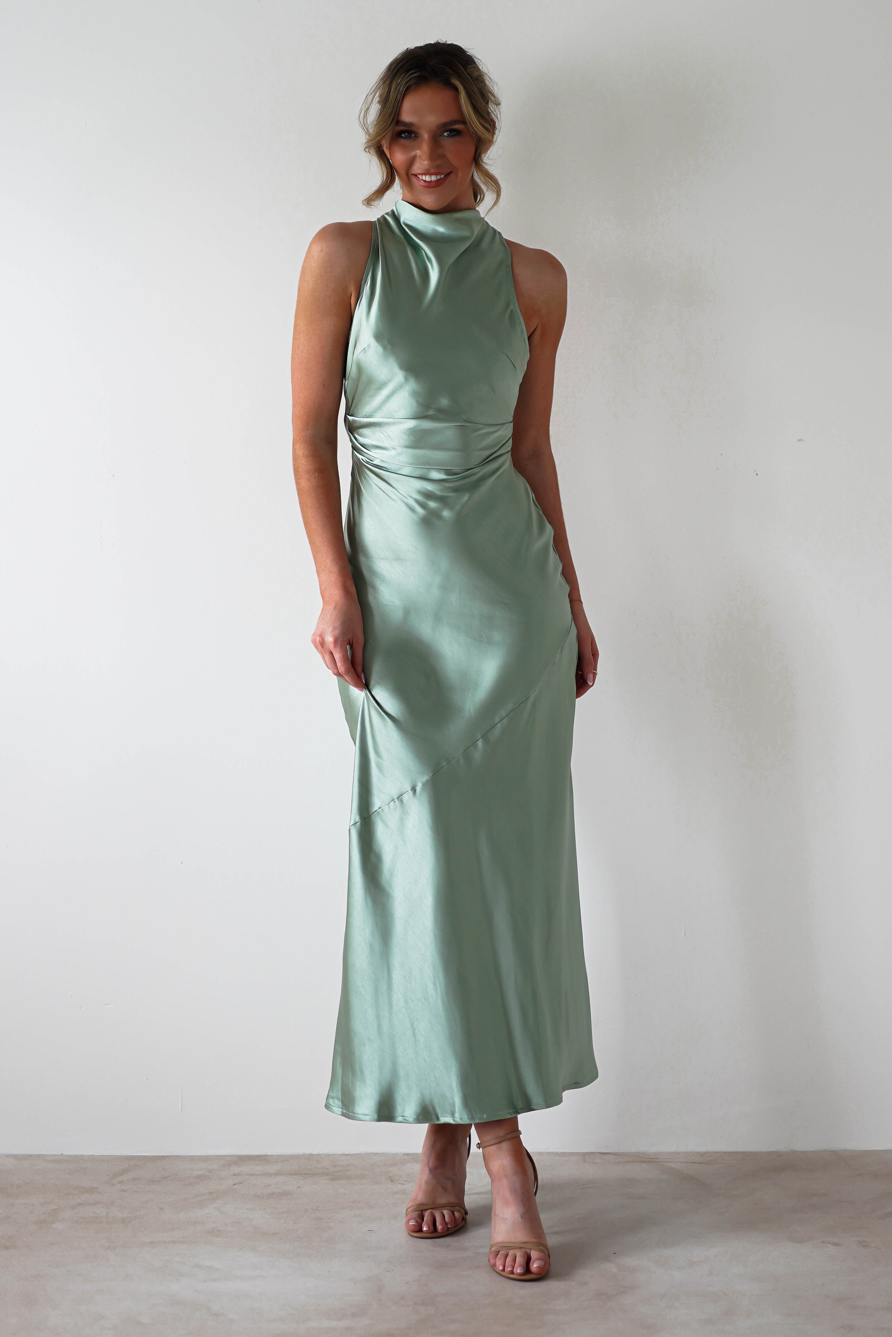 Stefanie Soft Satin Maxi Dress | Sage Green