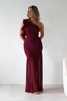 Stephanie Mesh Ruffle Maxi Dress Wine | Wedding Guest Dress | Maxi | Mesh | Oh Hello Clothing