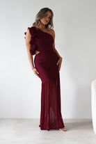 Stephanie Mesh Ruffle Maxi Dress Wine | Wedding Guest Dress | Maxi | Mesh | Oh Hello Clothing