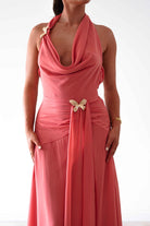 Oh Hello Clothing Women > Clothing > Dresses Summer Draped Halterneck Maxi Dress | Coral