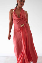 Oh Hello Clothing Women > Clothing > Dresses Summer Draped Halterneck Maxi Dress | Coral