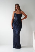 Oh Hello Clothing Dresses > Prom Dresses Sylvie Strapless Draped Embellished Gown | Navy