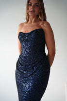 Oh Hello Clothing Dresses > Prom Dresses Sylvie Strapless Draped Embellished Gown | Navy