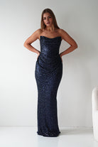 Oh Hello Clothing Dresses > Prom Dresses Sylvie Strapless Draped Embellished Gown | Navy