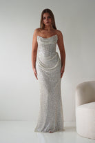 Oh Hello Clothing Dresses > Prom Dresses Sylvie Strapless Draped Embellished Gown | Platinum