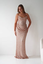 Oh Hello Clothing Dresses > Prom Dresses Sylvie Strapless Draped Embellished Gown | Rose Gold