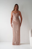 Oh Hello Clothing Dresses > Prom Dresses Sylvie Strapless Draped Embellished Gown | Rose Gold