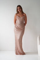 Oh Hello Clothing Dresses > Prom Dresses Sylvie Strapless Draped Embellished Gown | Rose Gold