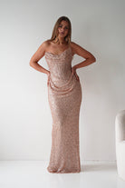 Oh Hello Clothing Dresses > Prom Dresses Sylvie Strapless Draped Embellished Gown | Rose Gold