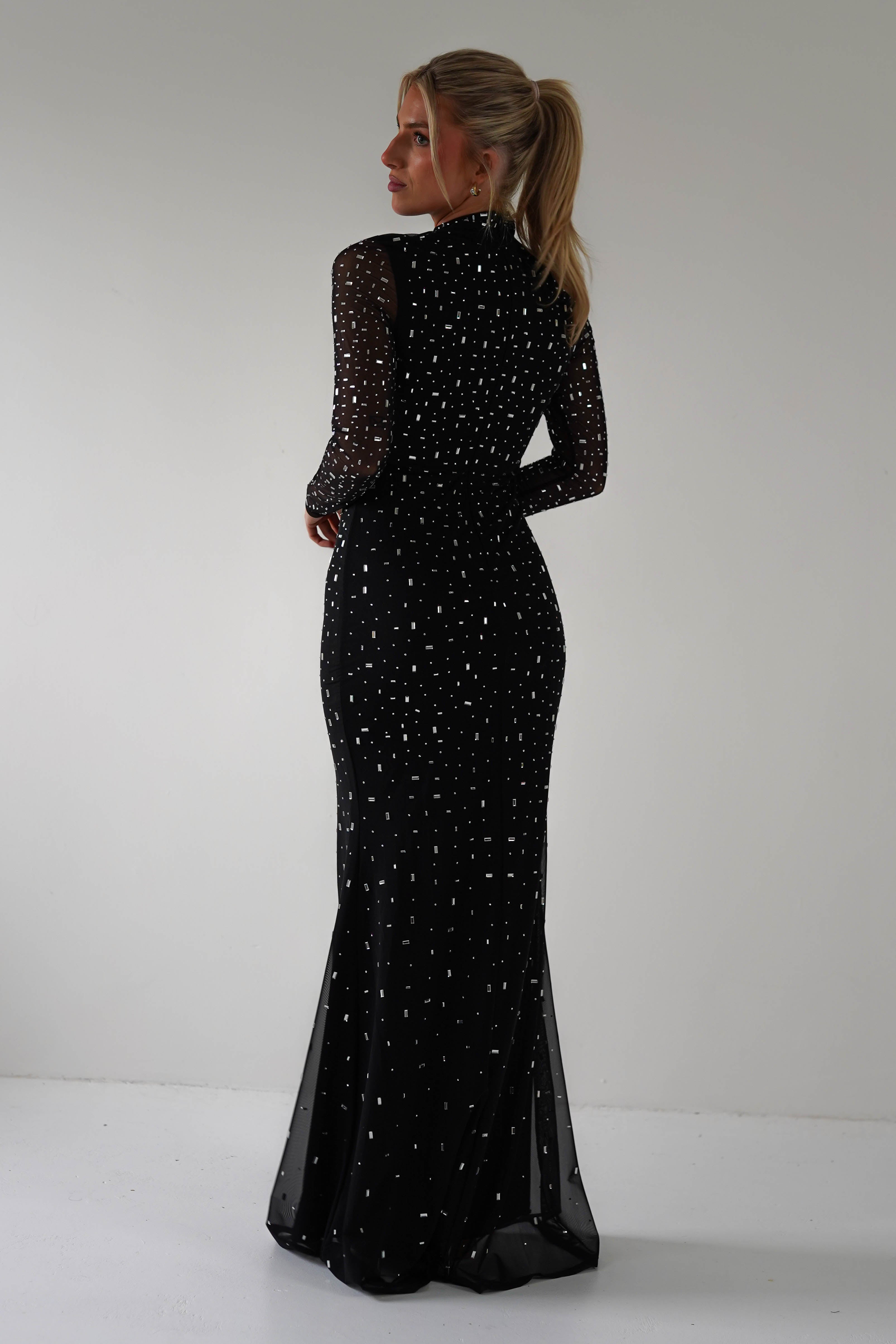 Talisa Bodycon Diamante Maxi Dress | Black