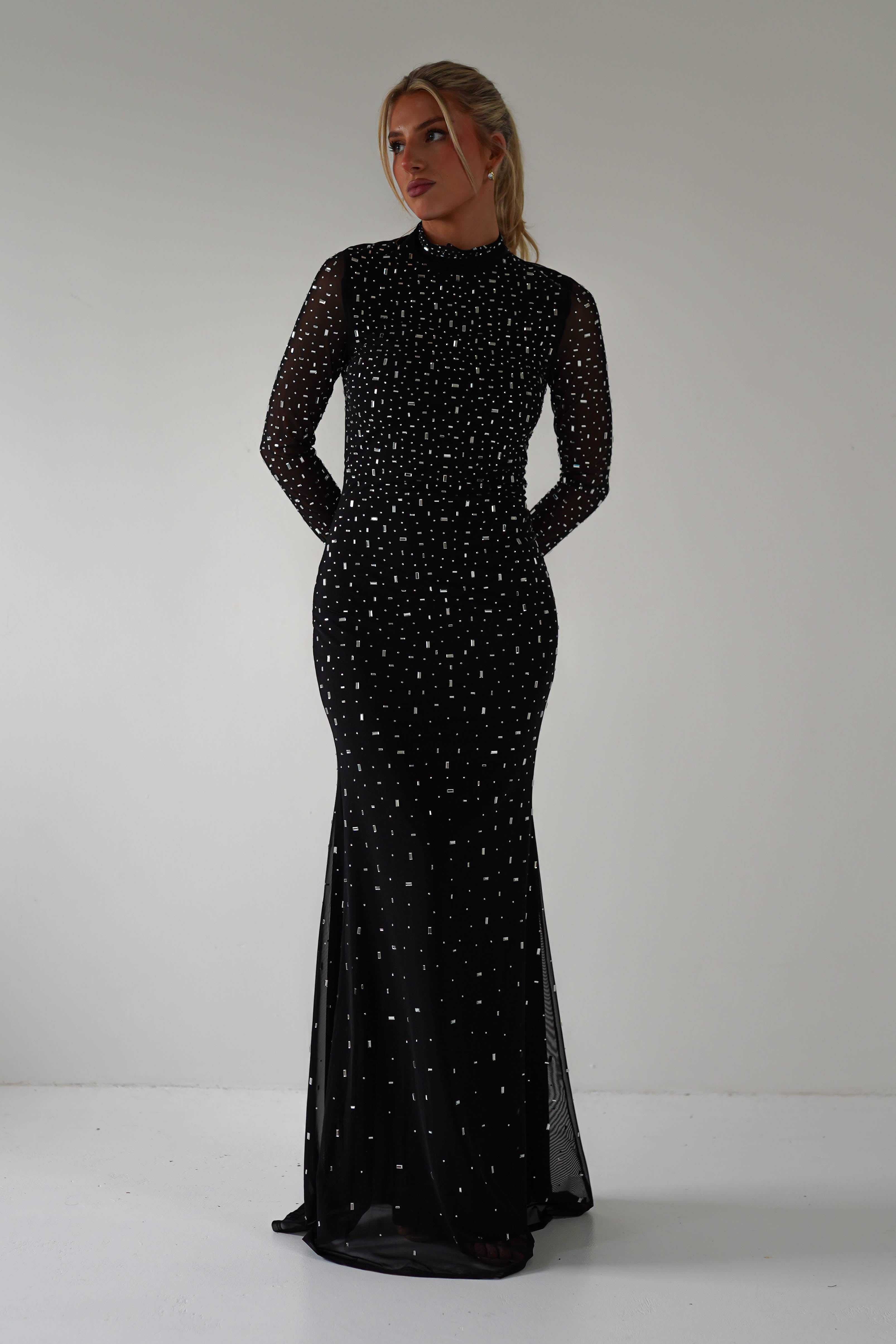 Talisa Bodycon Diamante Maxi Dress | Black