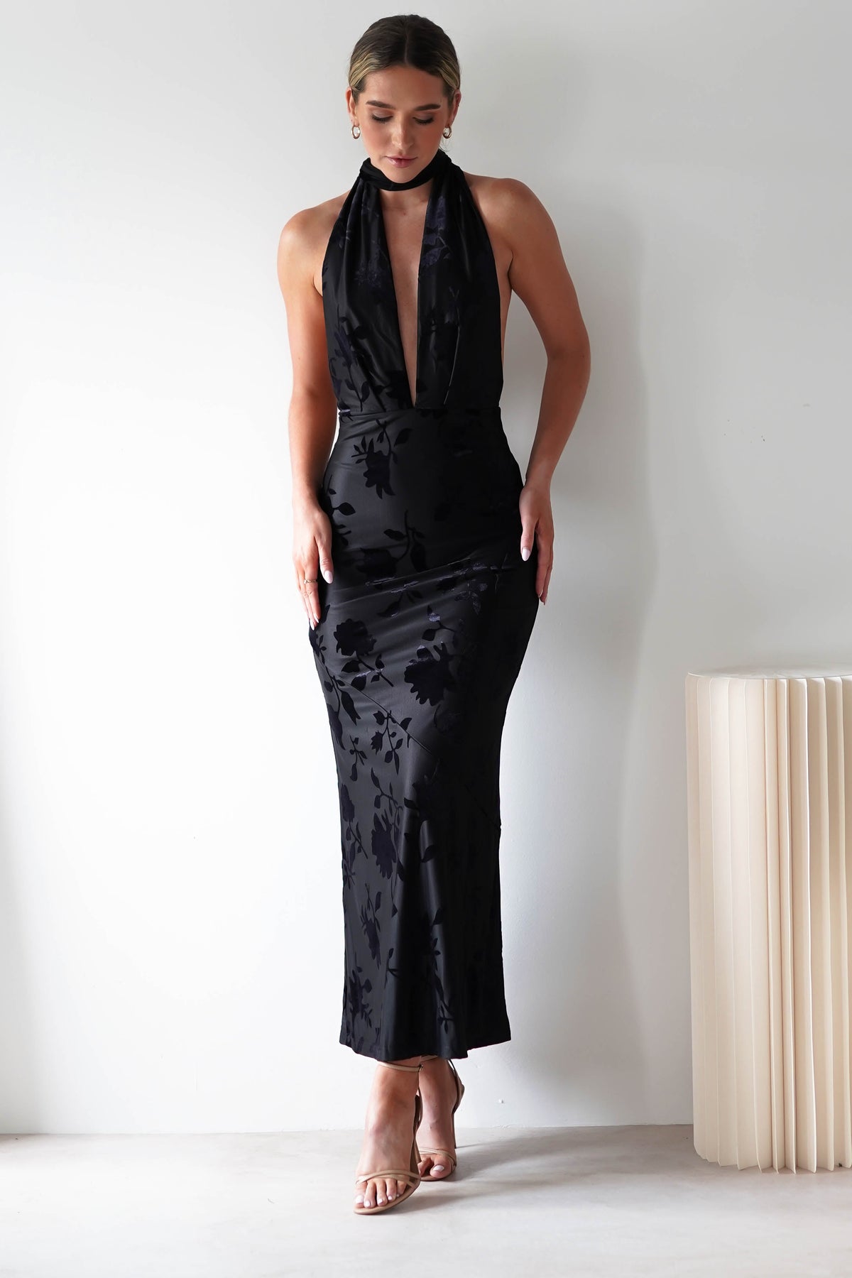 black cocktail dress halter Codami Halterneck Mini Dress in Lace Black main image 1
