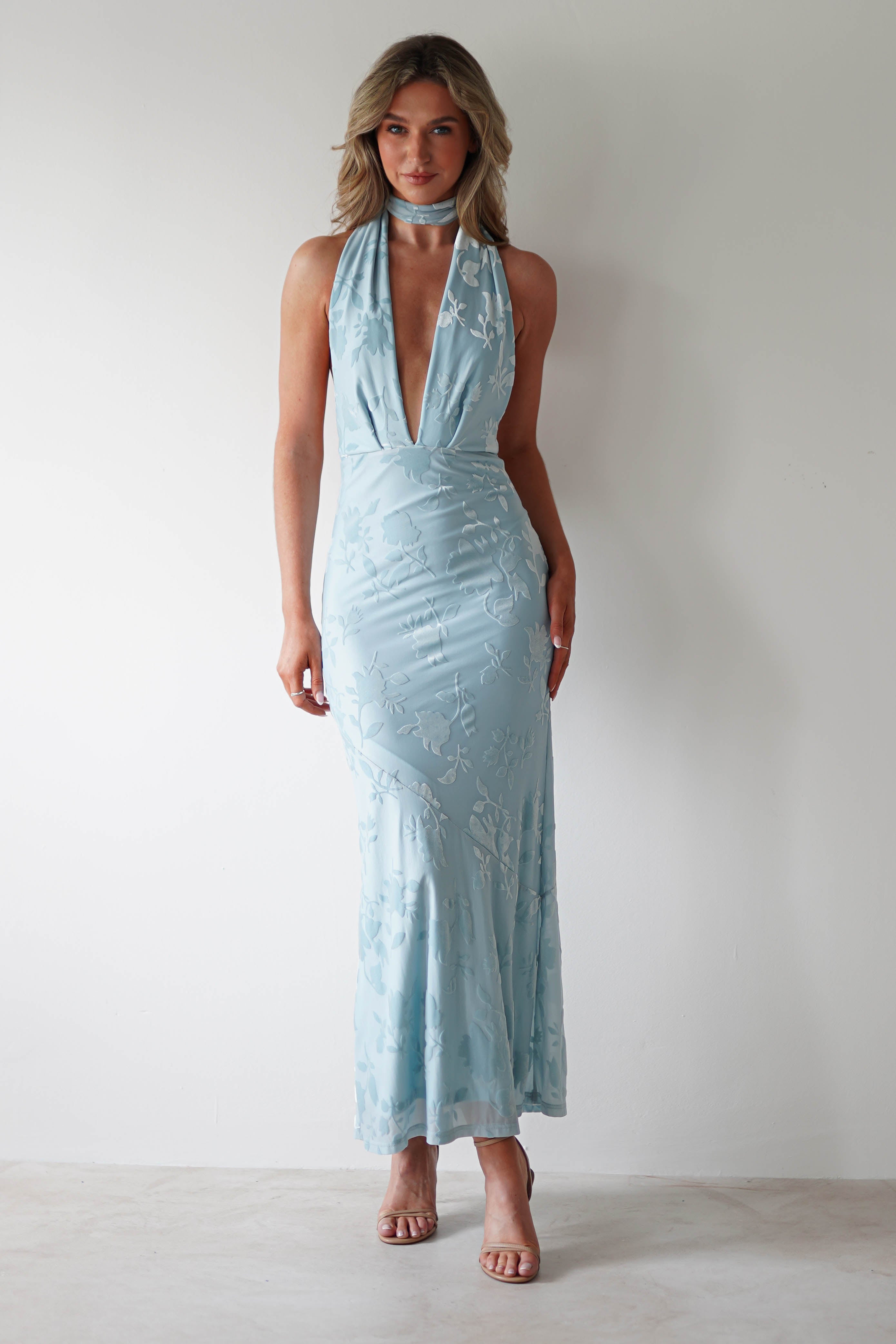 Tara Floral Jacquard Maxi Dress | Blue