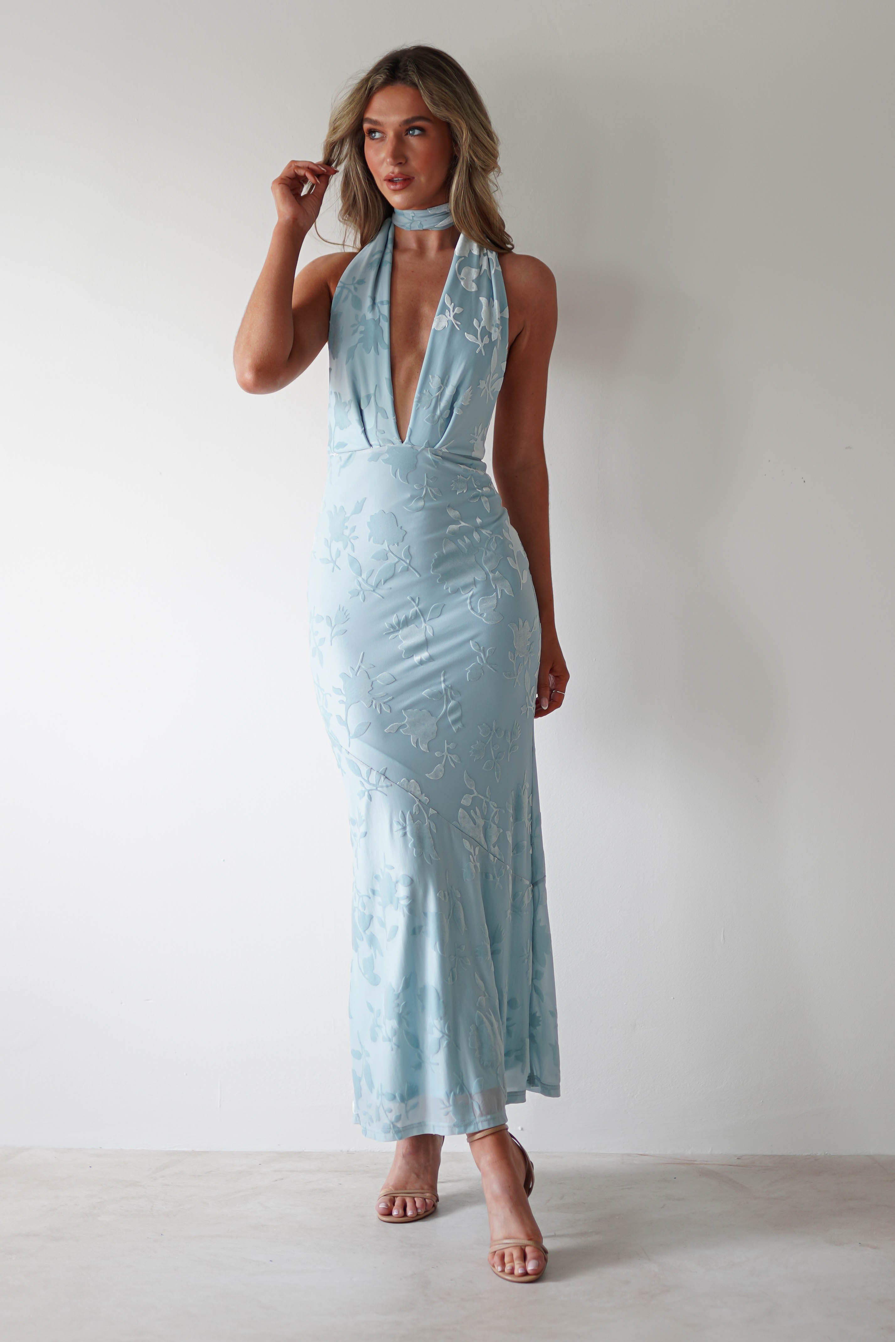 Tara Floral Jacquard Maxi Dress | Blue