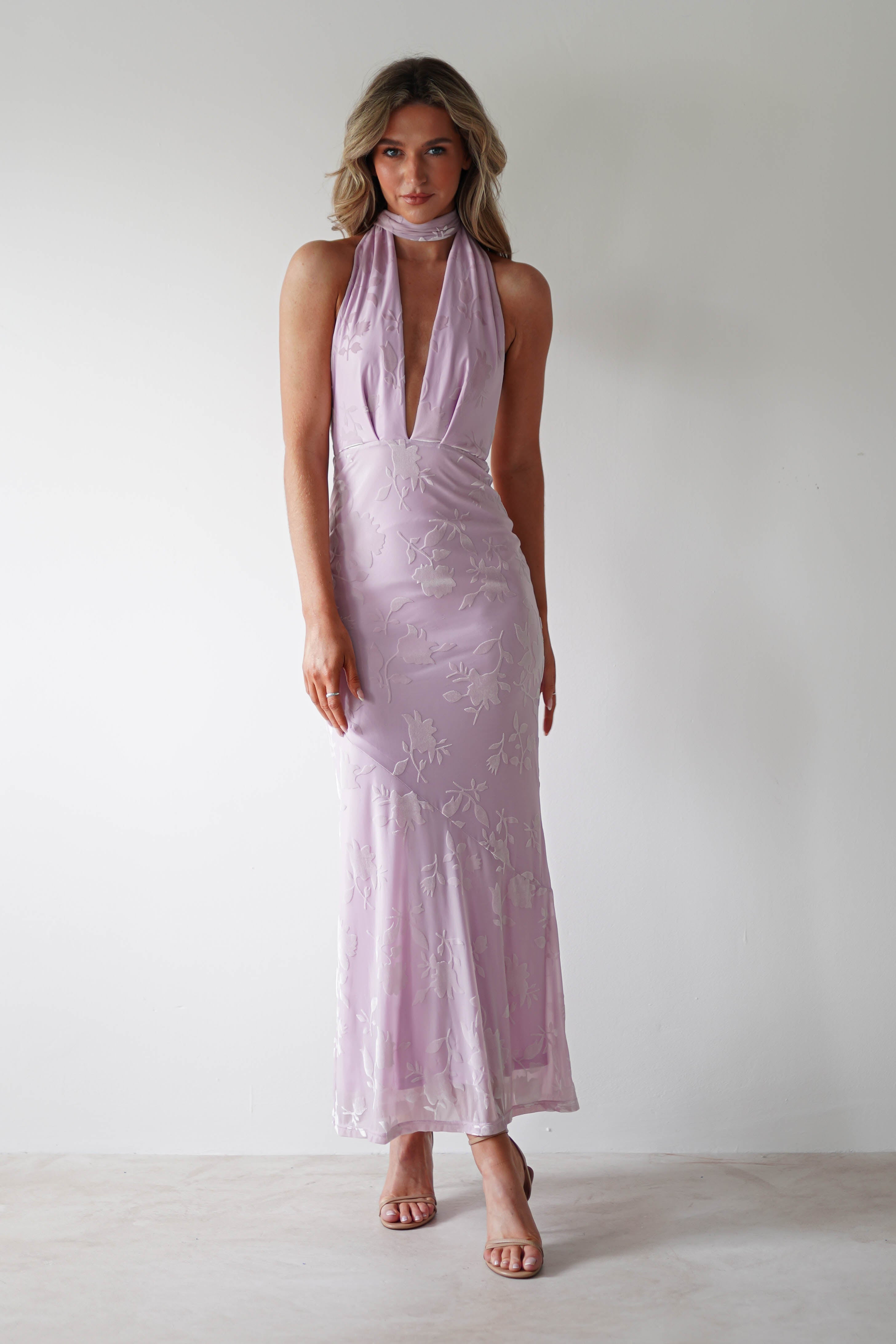 Tara Floral Jacquard Maxi Dress | Light Lilac