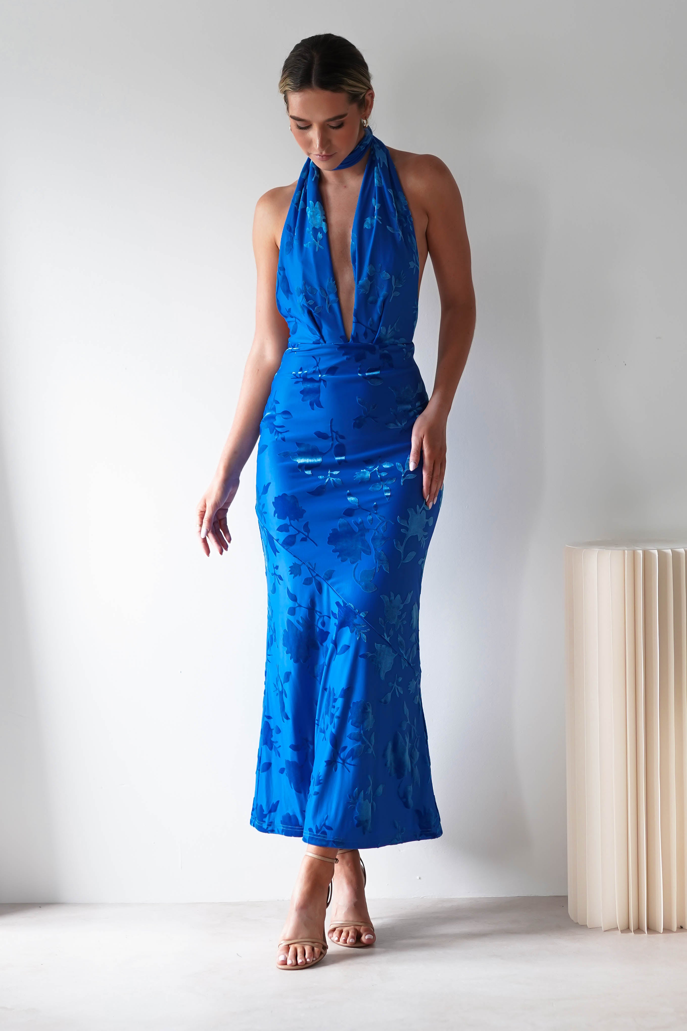 Tara Floral Jacquard Maxi Dress | Royal Blue