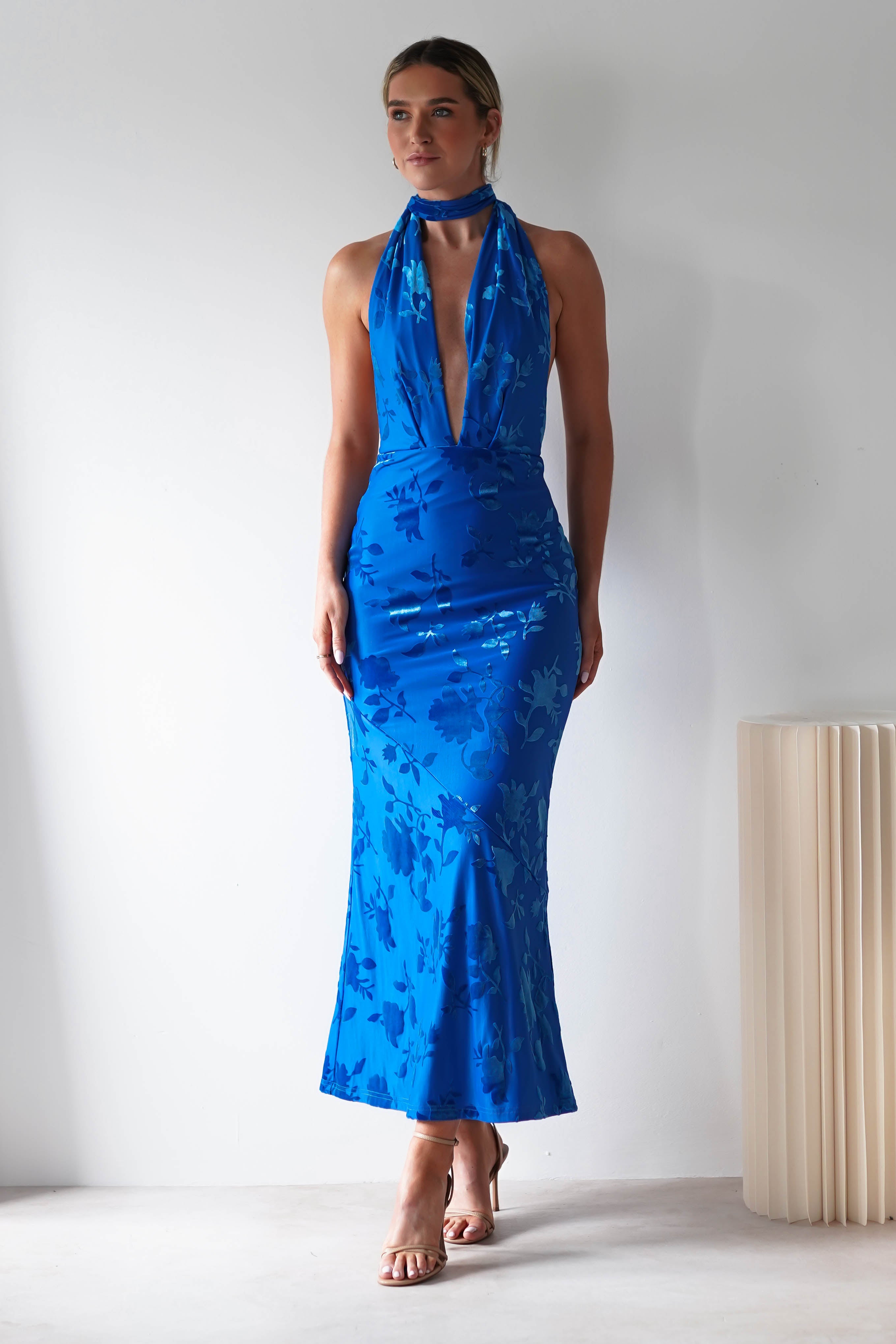 Tara Floral Jacquard Maxi Dress | Royal Blue