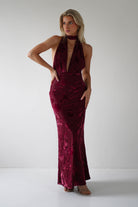 Tara Floral Jacquard Maxi Dress Wine | Wedding Guest Dress | Maxi | Oh Hello Clothing