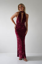 Tara Floral Jacquard Maxi Dress Wine | Wedding Guest Dress | Maxi | Oh Hello Clothing