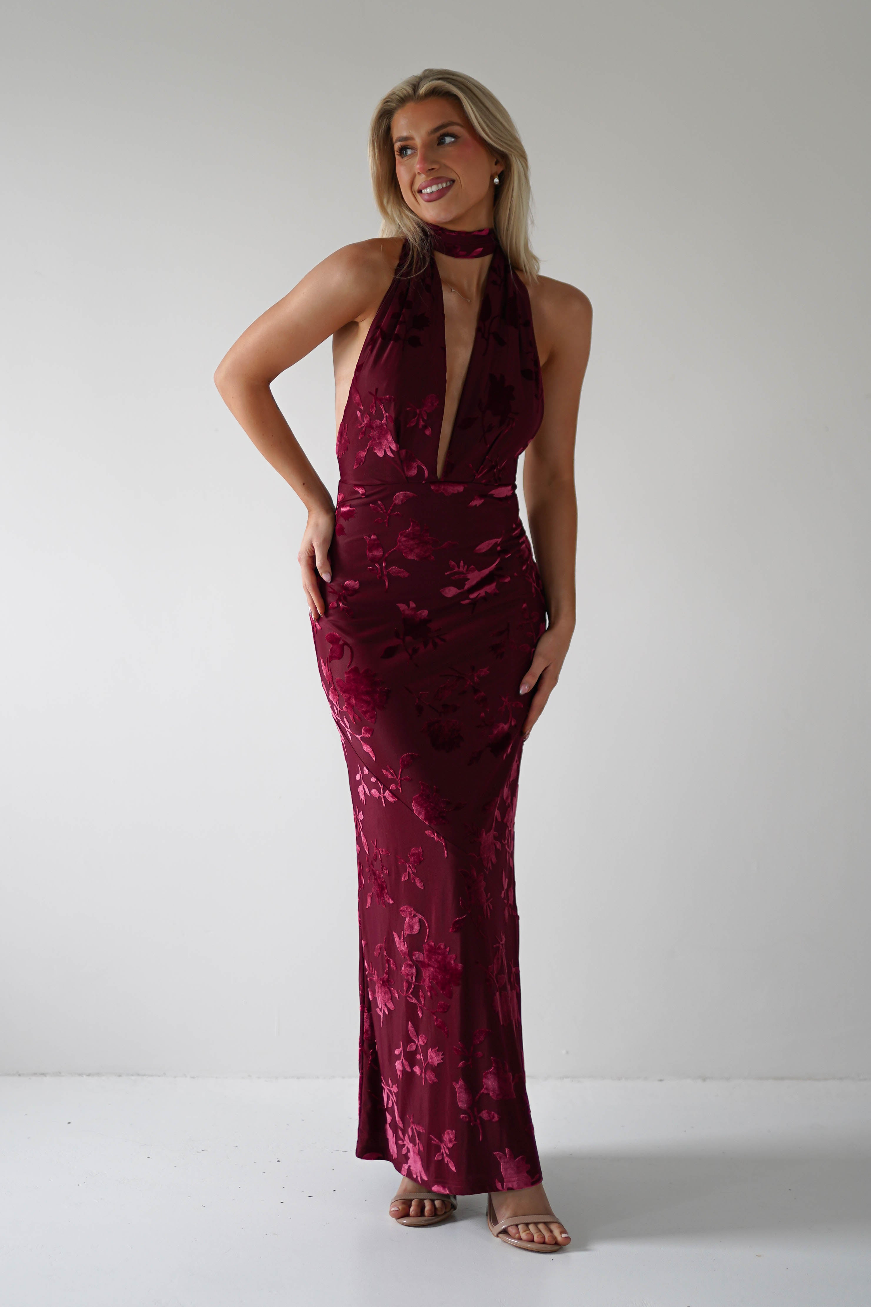 Tara Floral Jacquard Maxi Dress | Wine