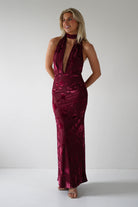 Tara Floral Jacquard Maxi Dress Wine | Wedding Guest Dress | Maxi | Oh Hello Clothing