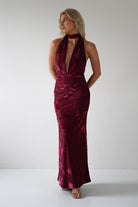 Tara Floral Jacquard Maxi Dress Wine | Wedding Guest Dress | Maxi | Oh Hello Clothing