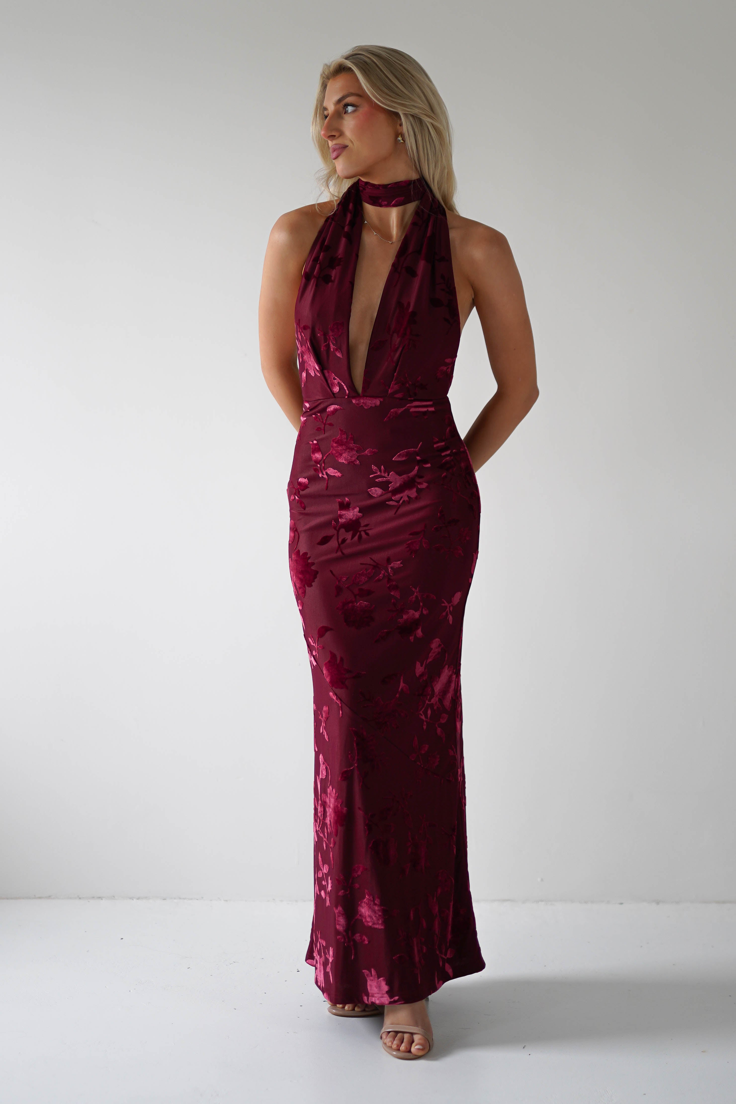 Tara Floral Jacquard Maxi Dress | Wine