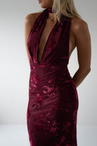 Tara Floral Jacquard Maxi Dress Wine | Wedding Guest Dress | Maxi | Oh Hello Clothing