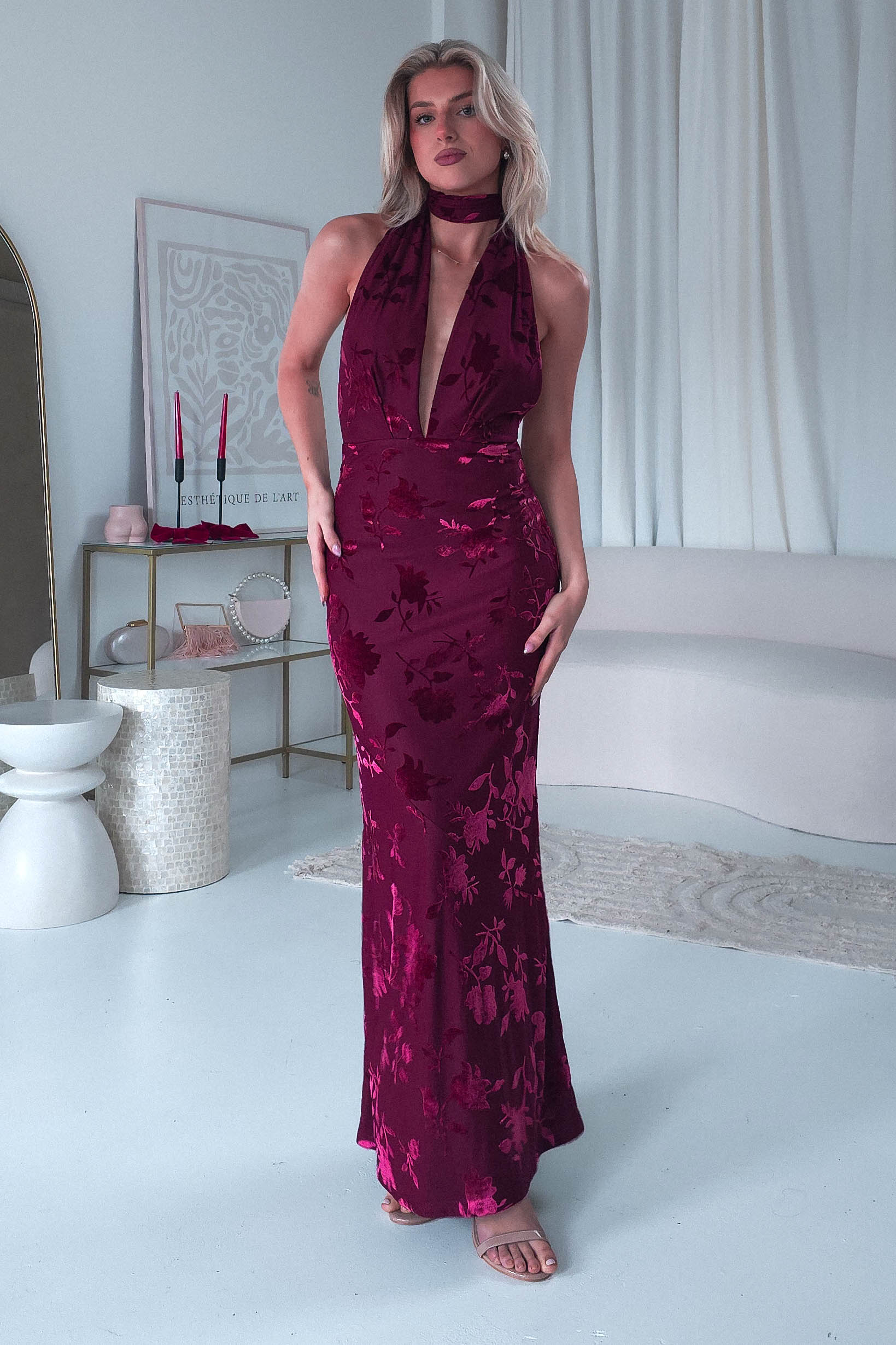 Tara Floral Jacquard Maxi Dress | Wine