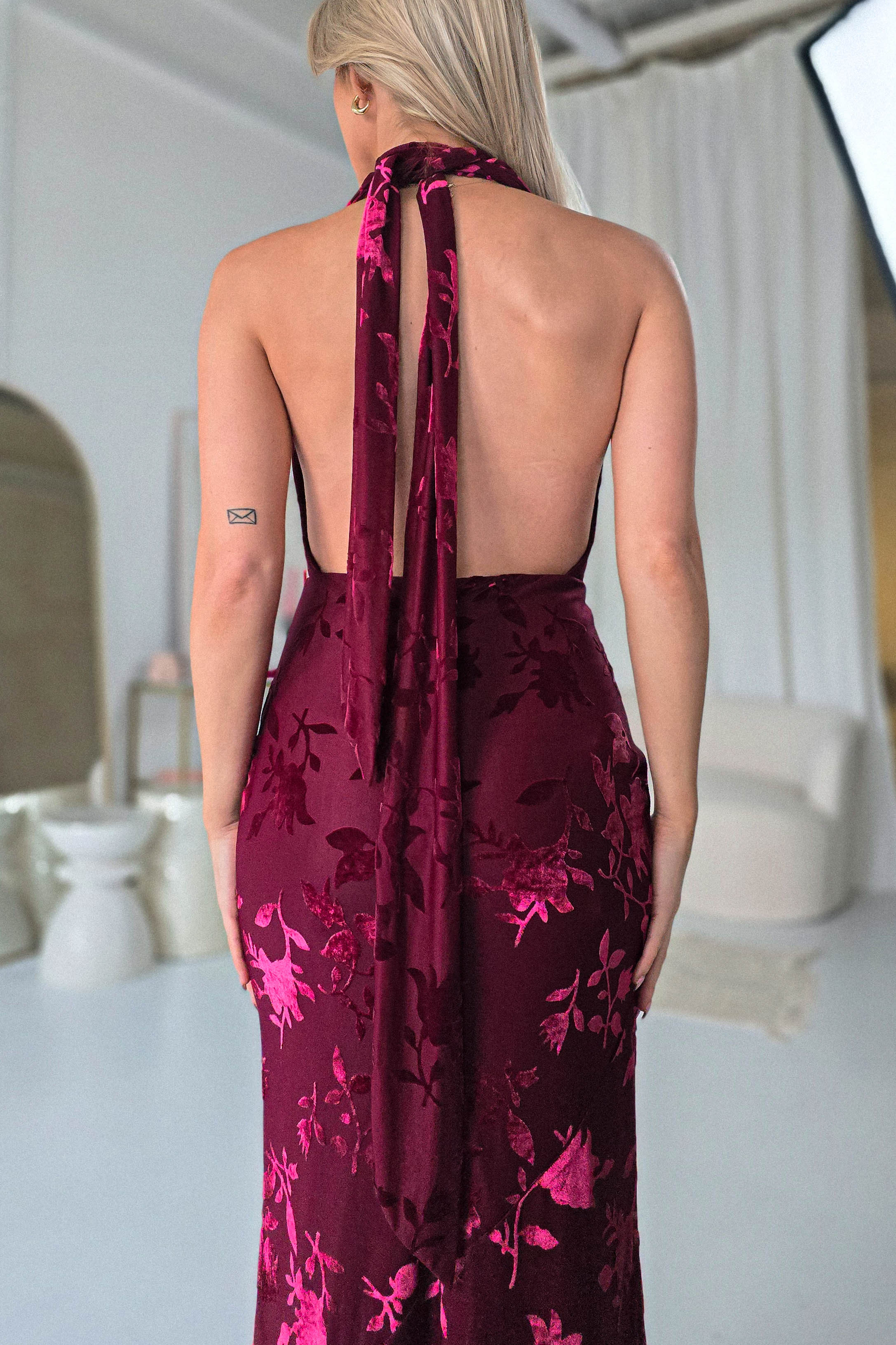 Tara Floral Jacquard Maxi Dress | Wine