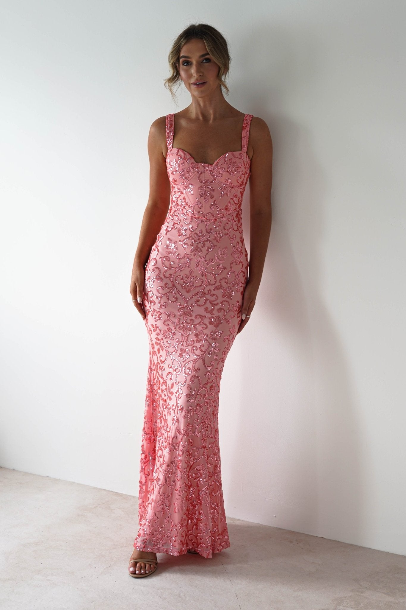 Taylor Embroidered Sequin Gown | Coral | Oh Hello Clothing | S (8)