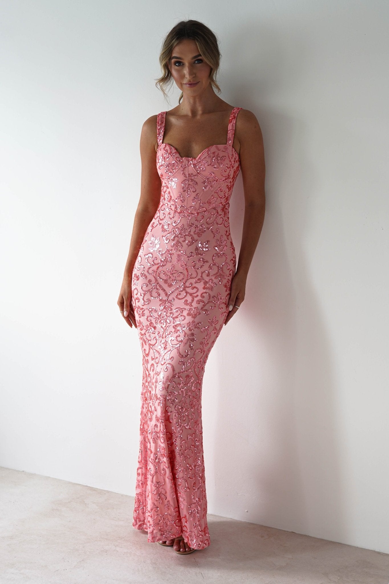 Taylor Embroidered Sequin Gown | Coral | Oh Hello Clothing | S (8)