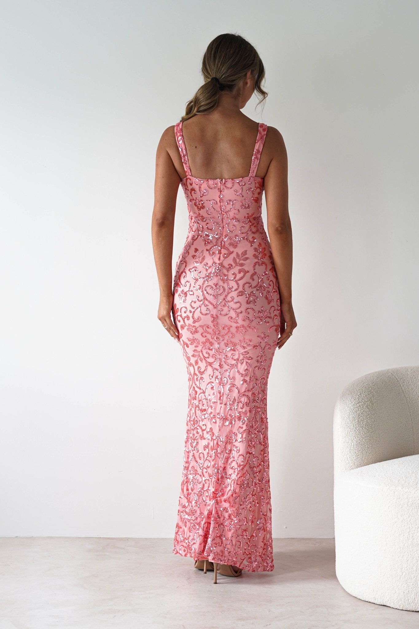 Taylor Embroidered Sequin Gown | Coral | Oh Hello Clothing | S (8)