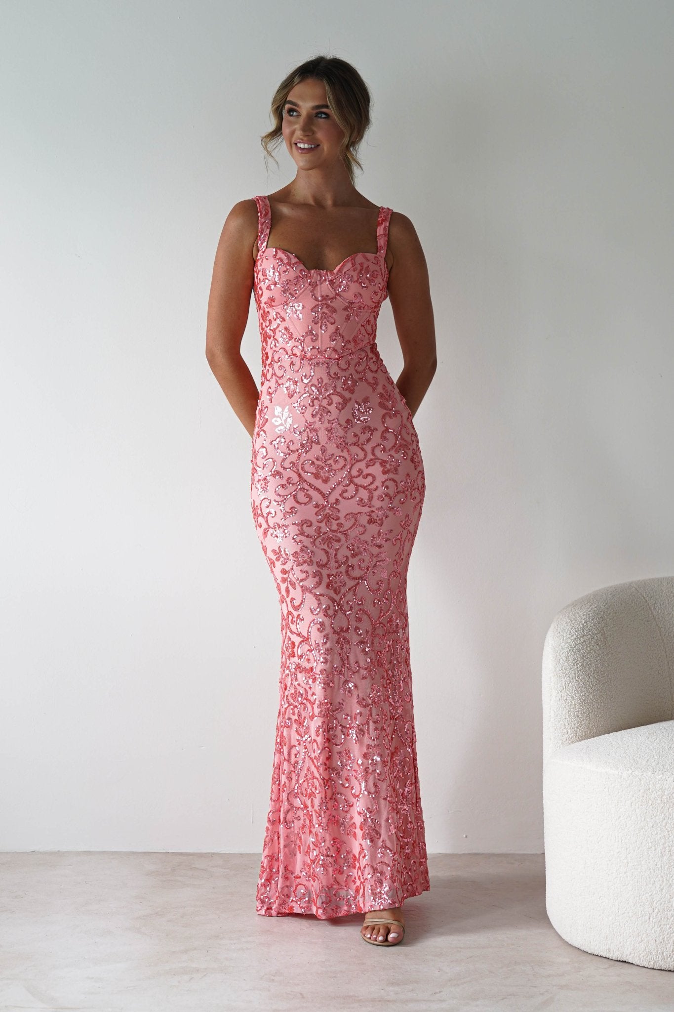 Taylor Embroidered Sequin Gown | Coral | Oh Hello Clothing | S (8)