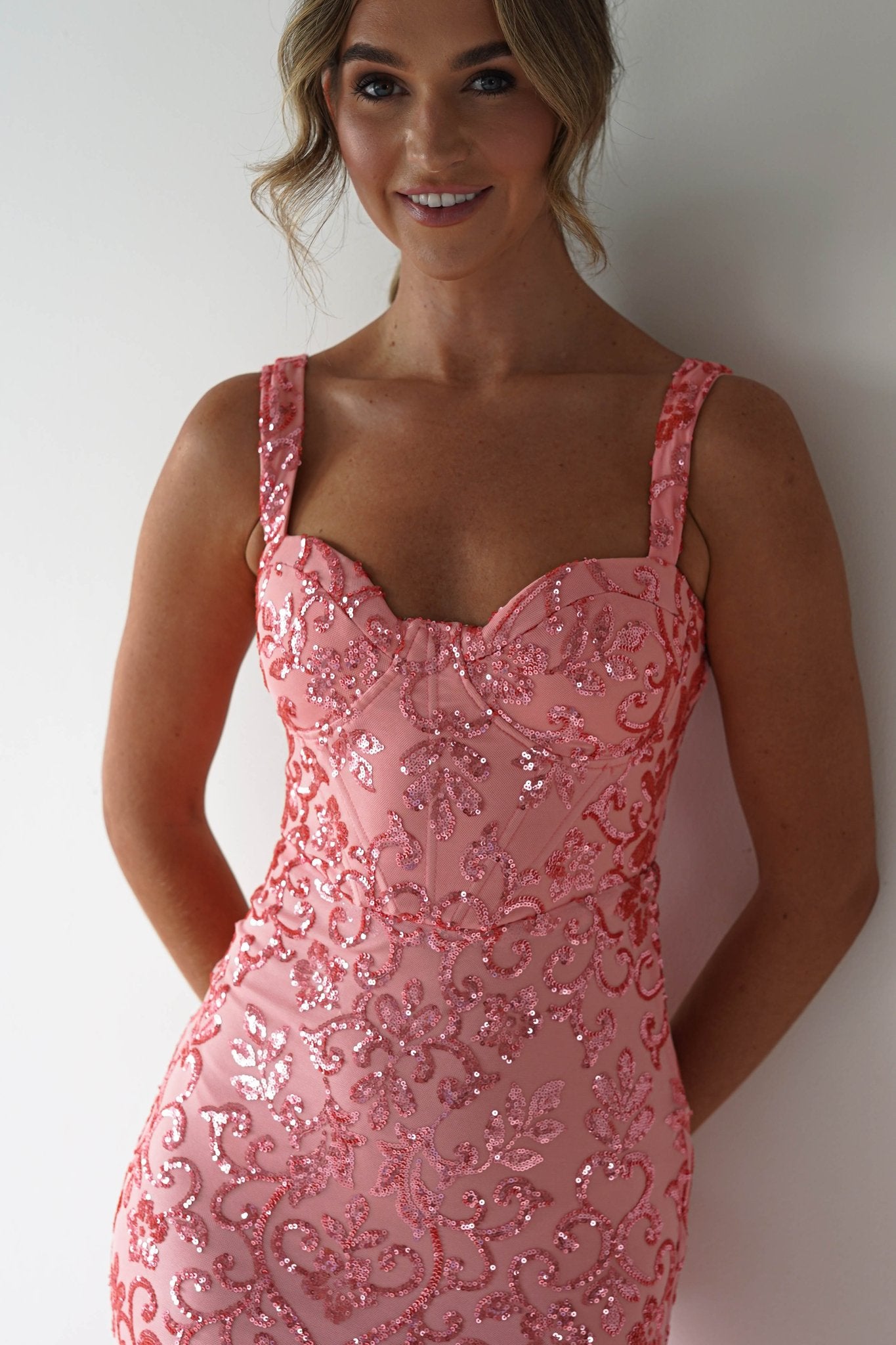 Taylor Embroidered Sequin Gown | Coral | Oh Hello Clothing | S (8)