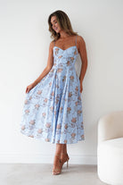 Oh Hello Clothing Women > Clothing > Dresses Tess Floral Print Skater Midaxi Dress | Blue