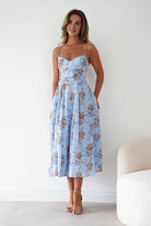 Oh Hello Clothing Women > Clothing > Dresses Tess Floral Print Skater Midaxi Dress | Blue