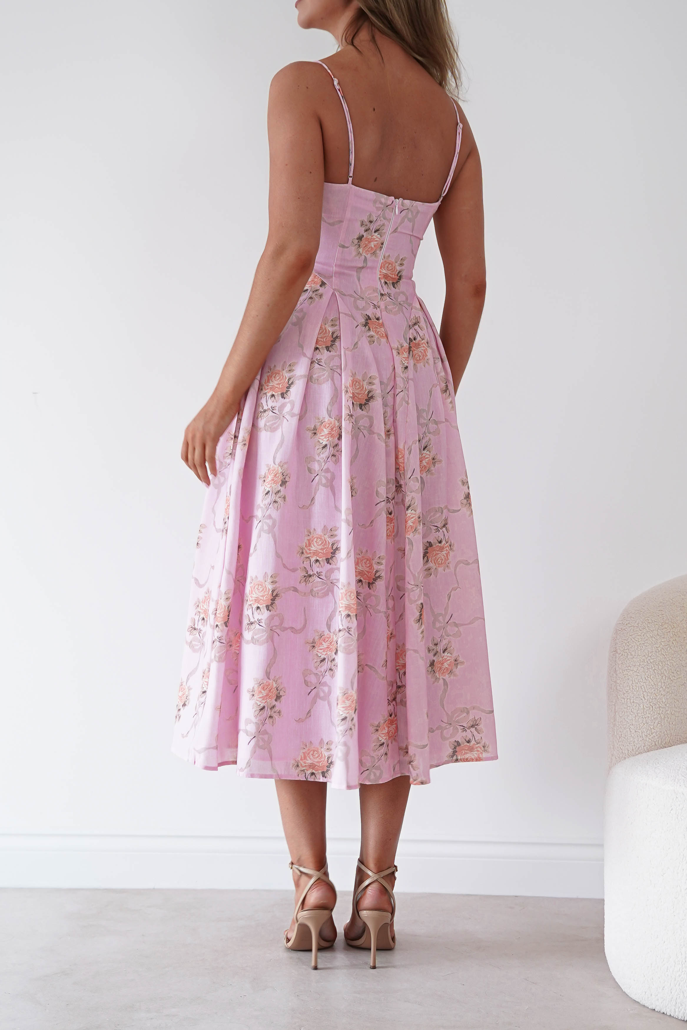Oh Hello Clothing Women > Clothing > Dresses Tess Floral Print Skater Midaxi Dress | Pink