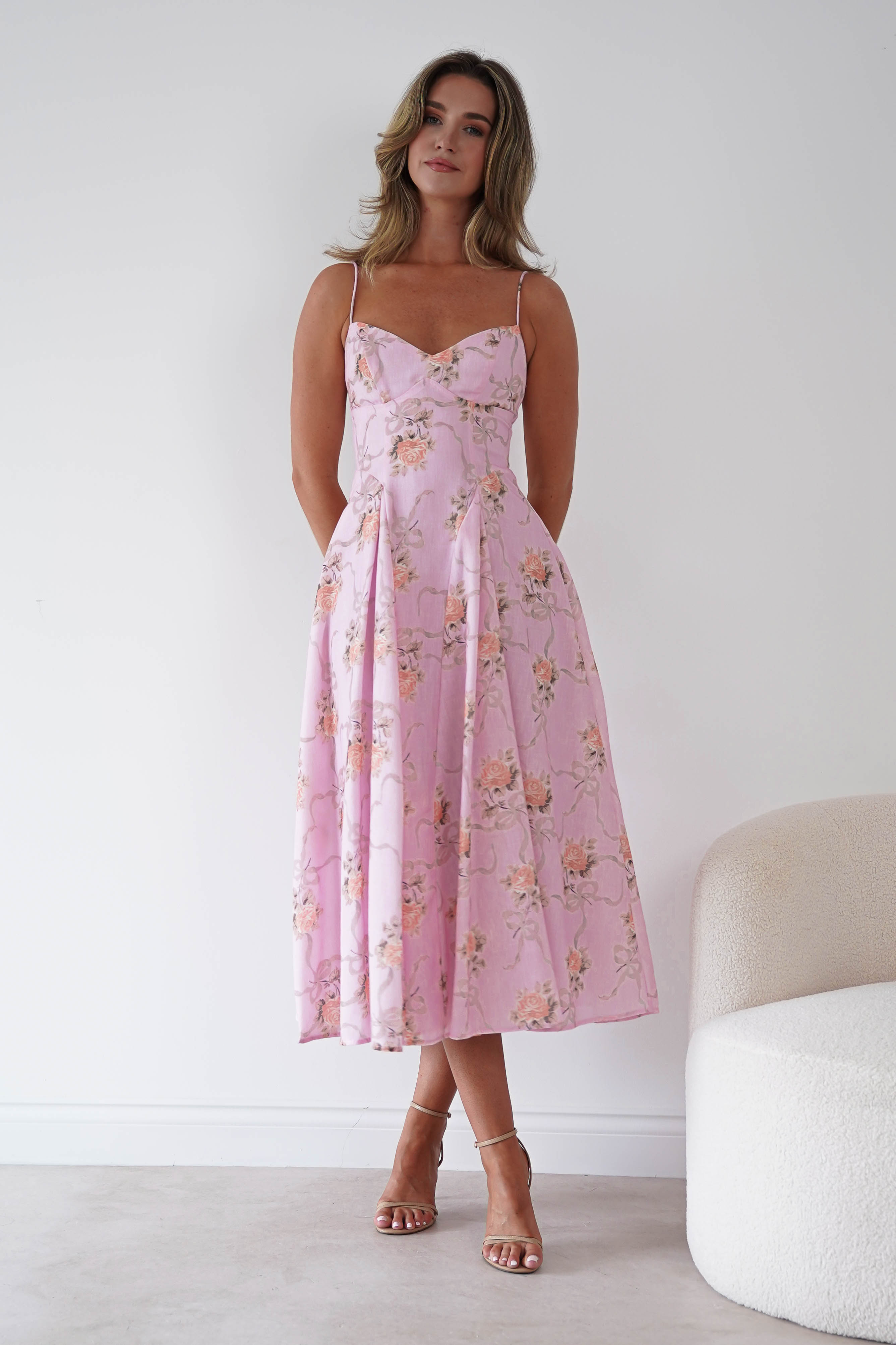 Oh Hello Clothing Women > Clothing > Dresses Tess Floral Print Skater Midaxi Dress | Pink