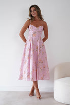 Oh Hello Clothing Women > Clothing > Dresses Tess Floral Print Skater Midaxi Dress | Pink