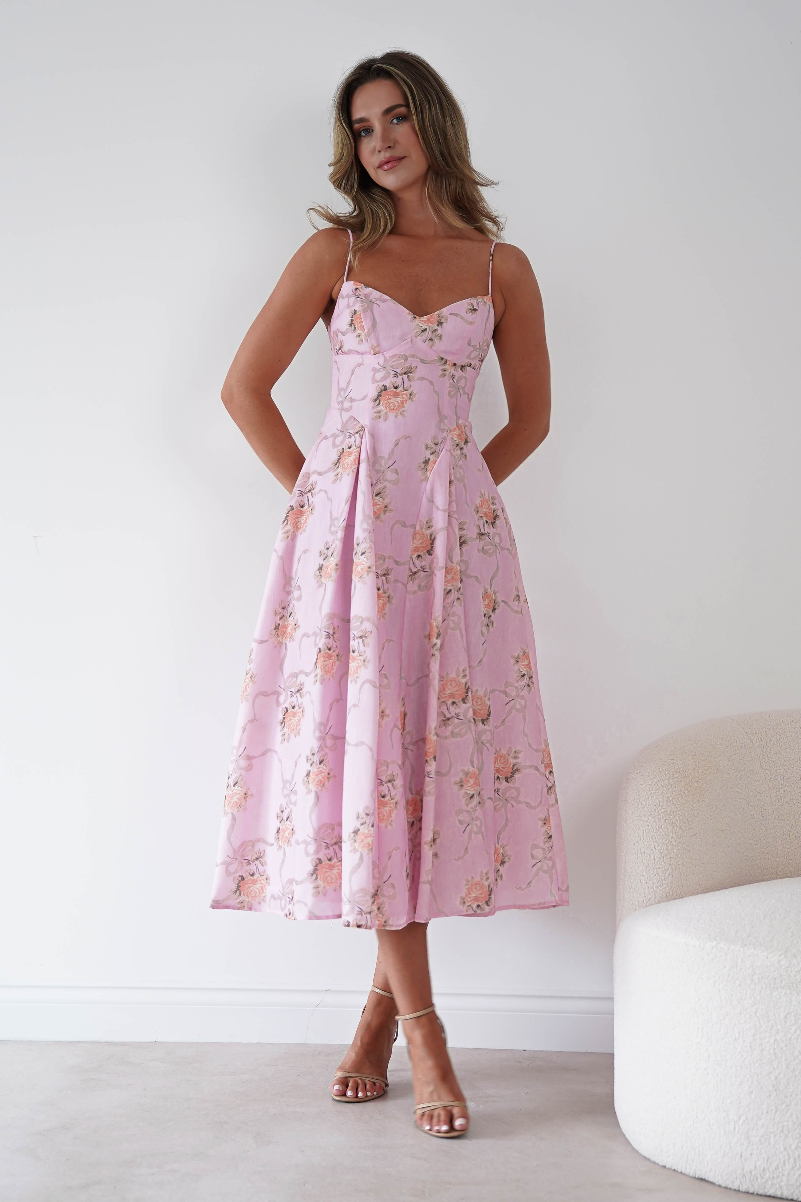 Oh Hello Clothing Women > Clothing > Dresses Tess Floral Print Skater Midaxi Dress | Pink