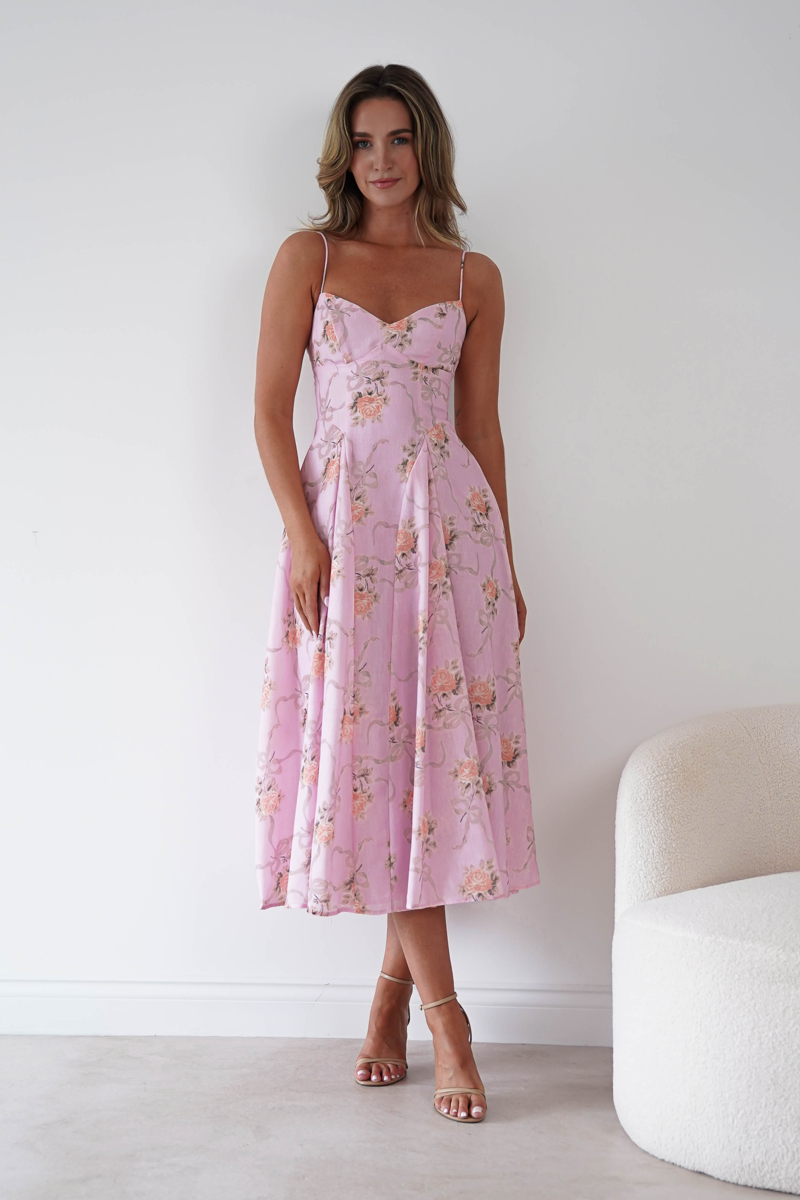 Oh Hello Clothing Women > Clothing > Dresses Tess Floral Print Skater Midaxi Dress | Pink