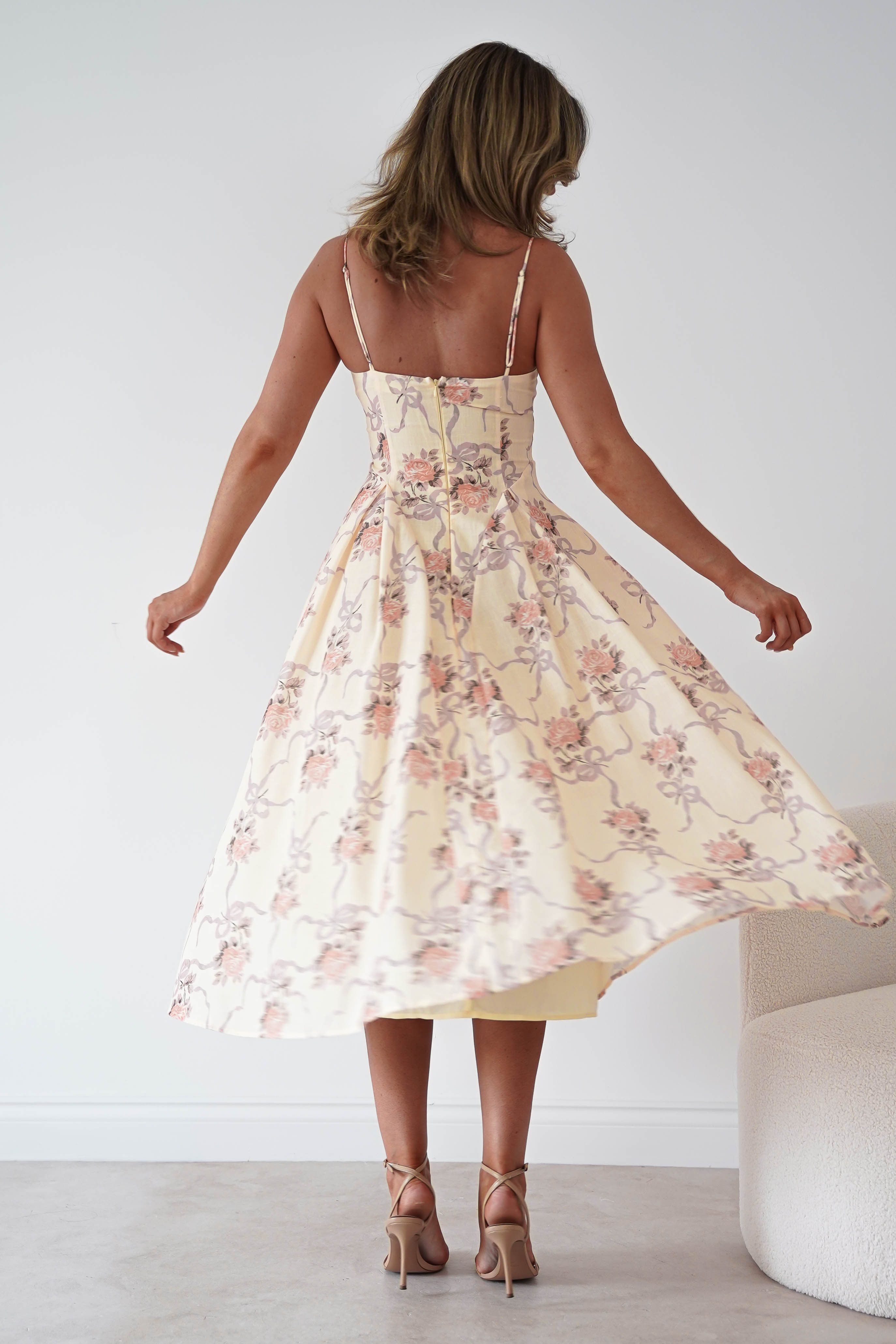 Oh Hello Clothing Women > Clothing > Dresses Tess Floral Print Skater Midaxi Dress | Yellow